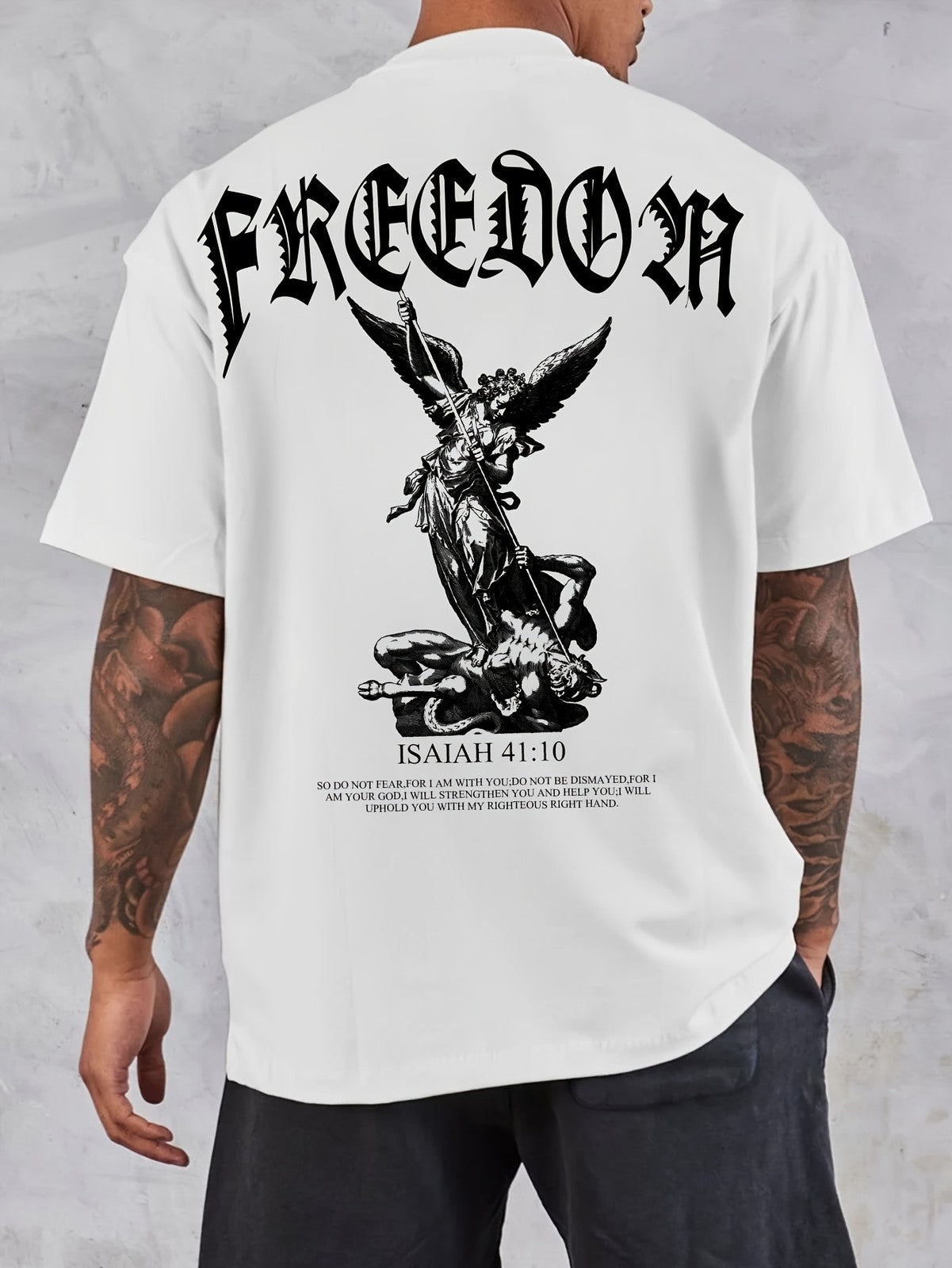Freedom Angel Graphic T-Shirt Men Christian Isaiah 41:10 Faith Tee