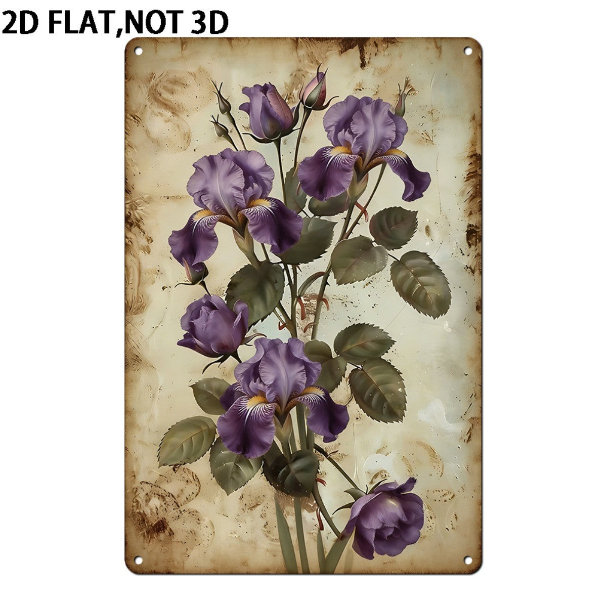 Purple Iris Metal Sign - Vintage Botanical Tin Wall Art Decor Plaque
