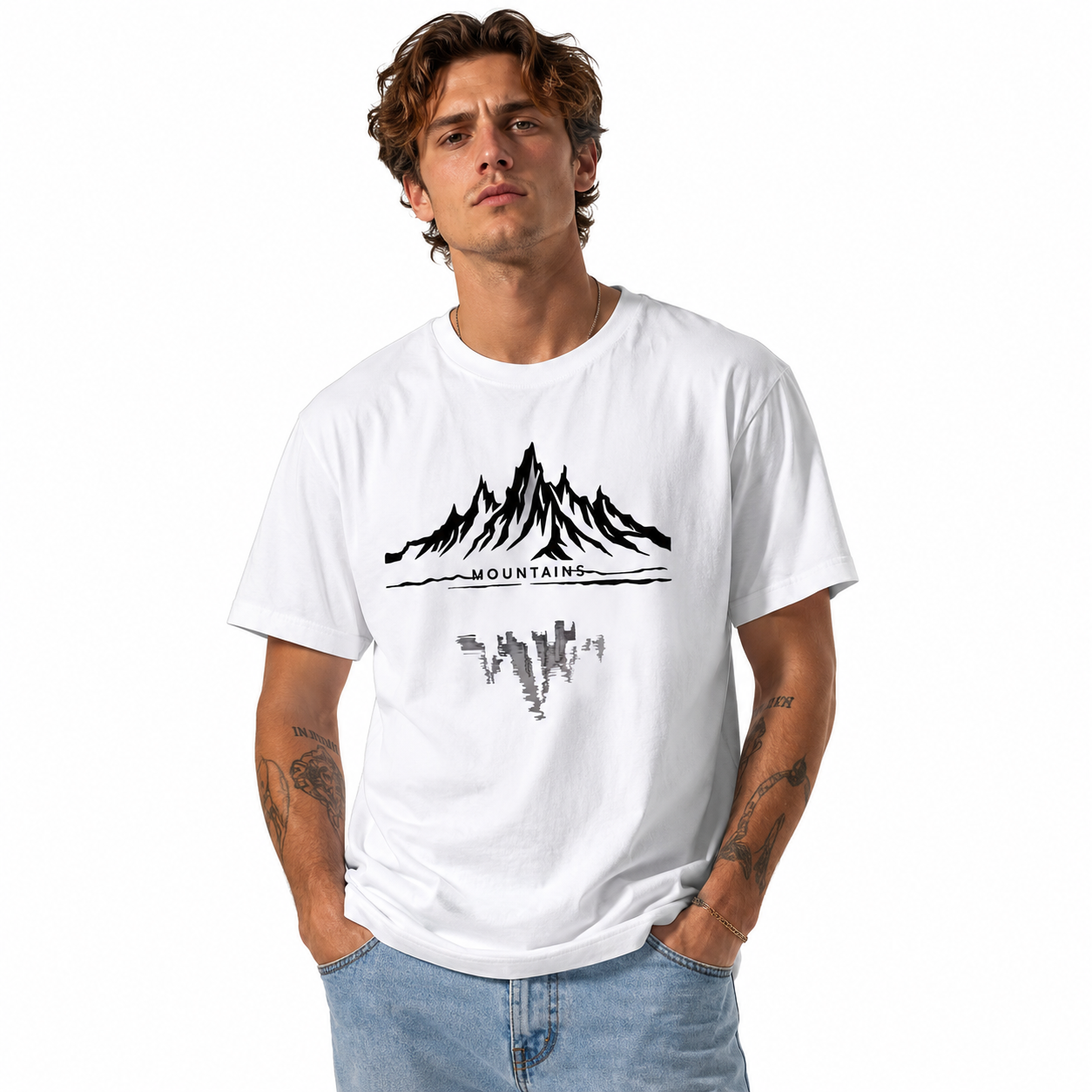 Minimalist Mountain Reflection Graphic T-Shirt Outdoor Nature Scenic Tee