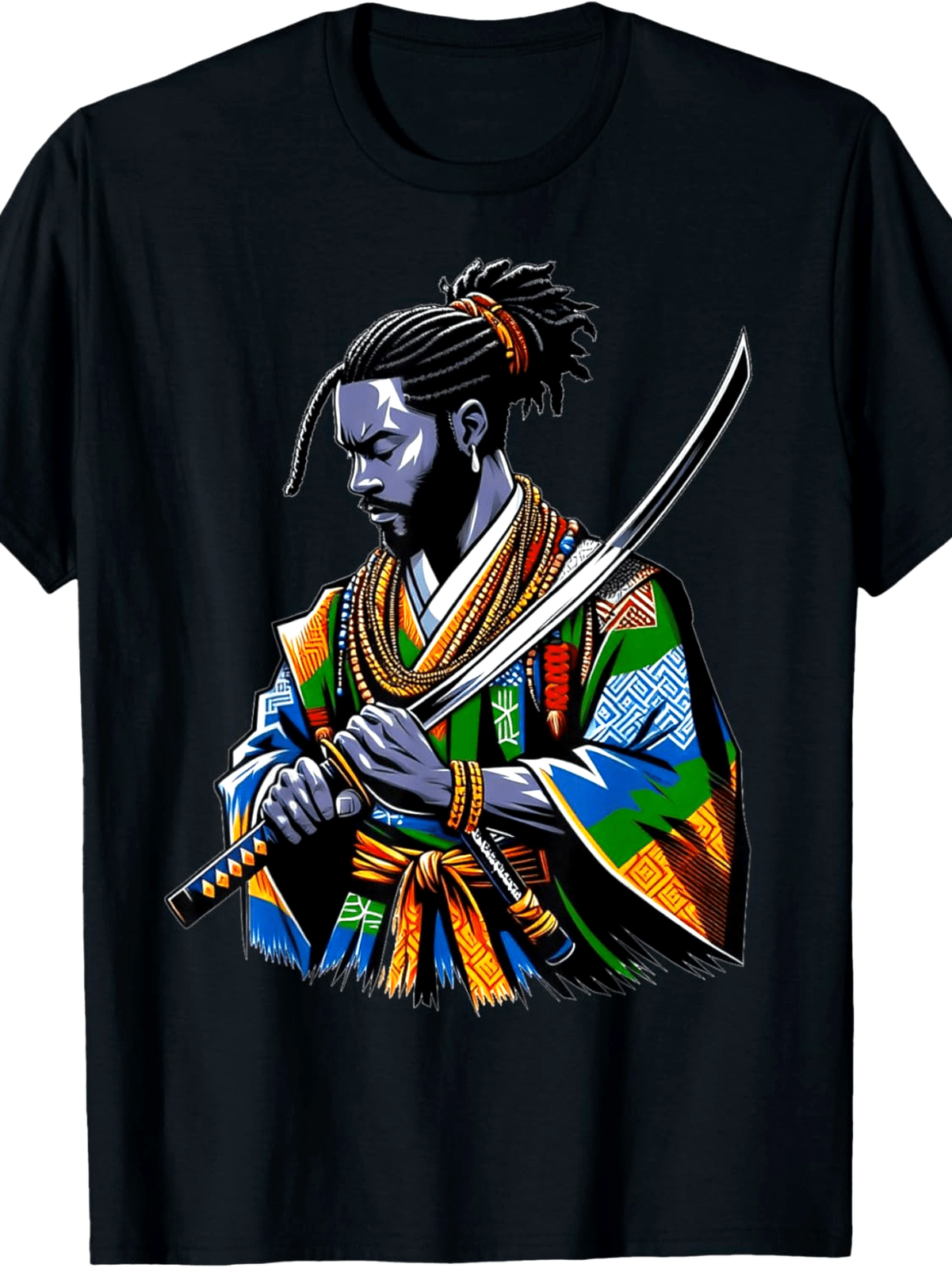 Samurai Warrior Katana Graphic T-Shirt Japanese Anime Style Tee