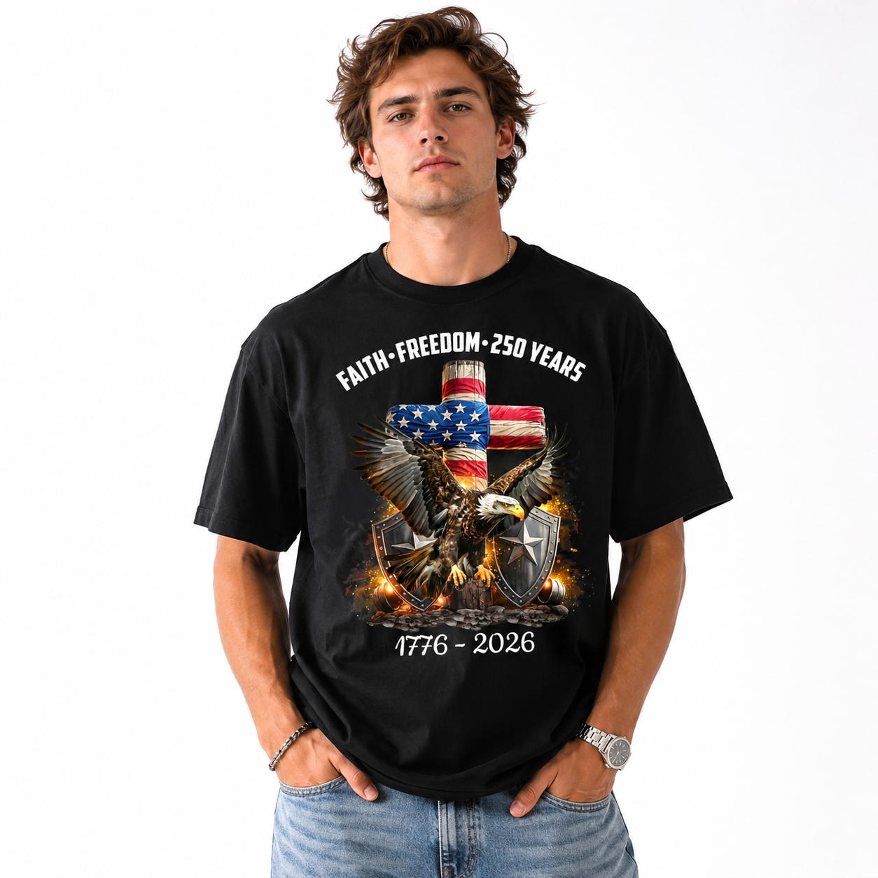 250 Years of America 1776-2026 USA Flag Patriotic Anniversary Men's T-Shirt