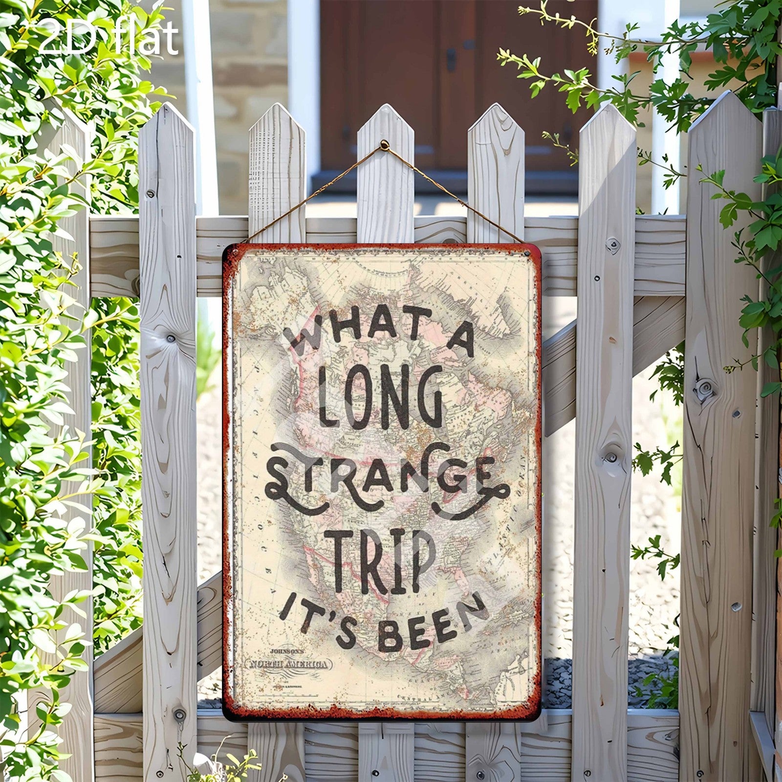Vintage Long Strange Trip Metal Tin Sign Retro North America Map Room Wall Decor