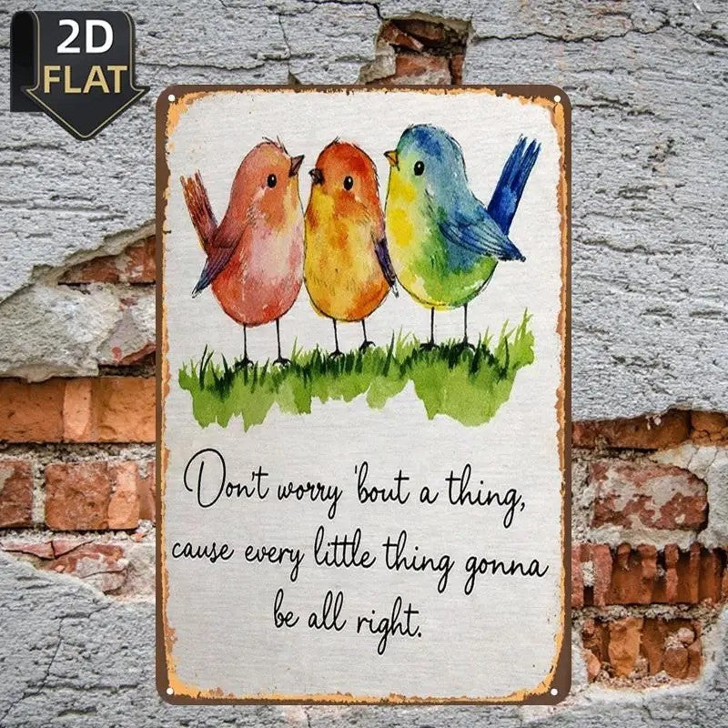 Motivational Bird Tin Sign - Vintage Style Watercolor Wall Art Metal Poster
