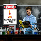 Funny Mad Scientist At Work Metal Sign Warning Lab Safety Retro Wall Decor