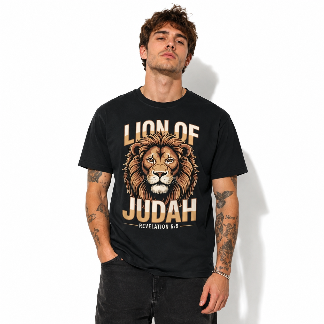 Lion of Judah T Shirt Christian Strength Faith Graphic Casual Crew Neck Tee