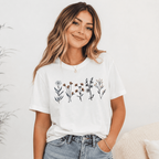 Minimalist Wildflower Garden T-Shirt | Delicate Floral Line Art Graphic Tee
