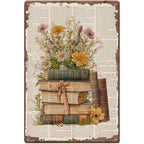 Antique Dictionary Page Tin Sign - Watercolor Floral Reading Room Metal Poster