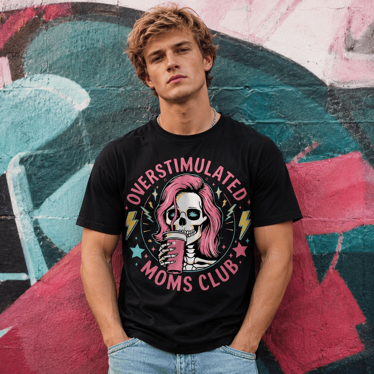 Overstimulated Moms Club Shirt - Retro Skeleton Mama Tee Funny Mother's Day Gift