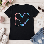 Women Nurse Stethoscope Graphic T-Shirt Casual Short Sleeve Medical Tee Top
