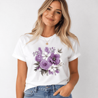 Women's Lavender Rose Floral Graphic T-Shirt Boho Casual Summer Tee Top