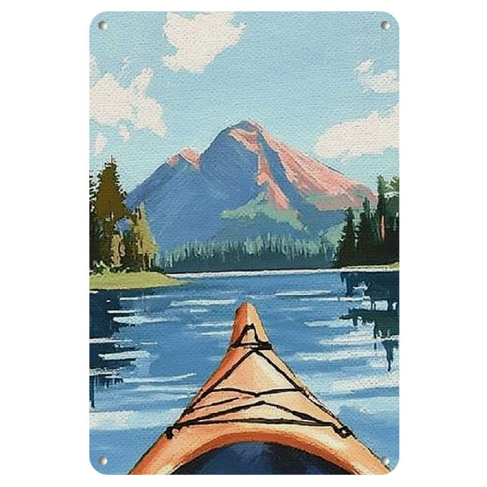 Canoe Kayak Mountain Metal Sign Retro Lake House Decor Kayaking Wall Art