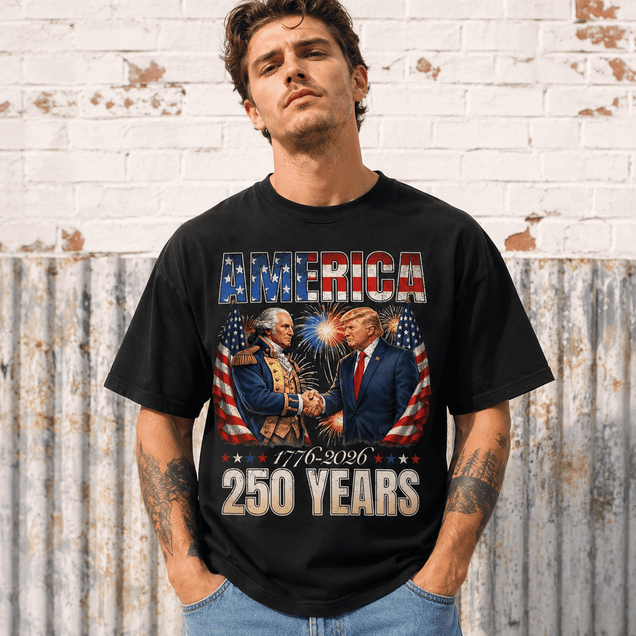 America 250th Anniversary Washington Patriotic USA Freedom Men's T-Shirt