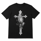 Praying Hands Cross Christian Graphic Men’s T-Shirt Religious Faith Tee