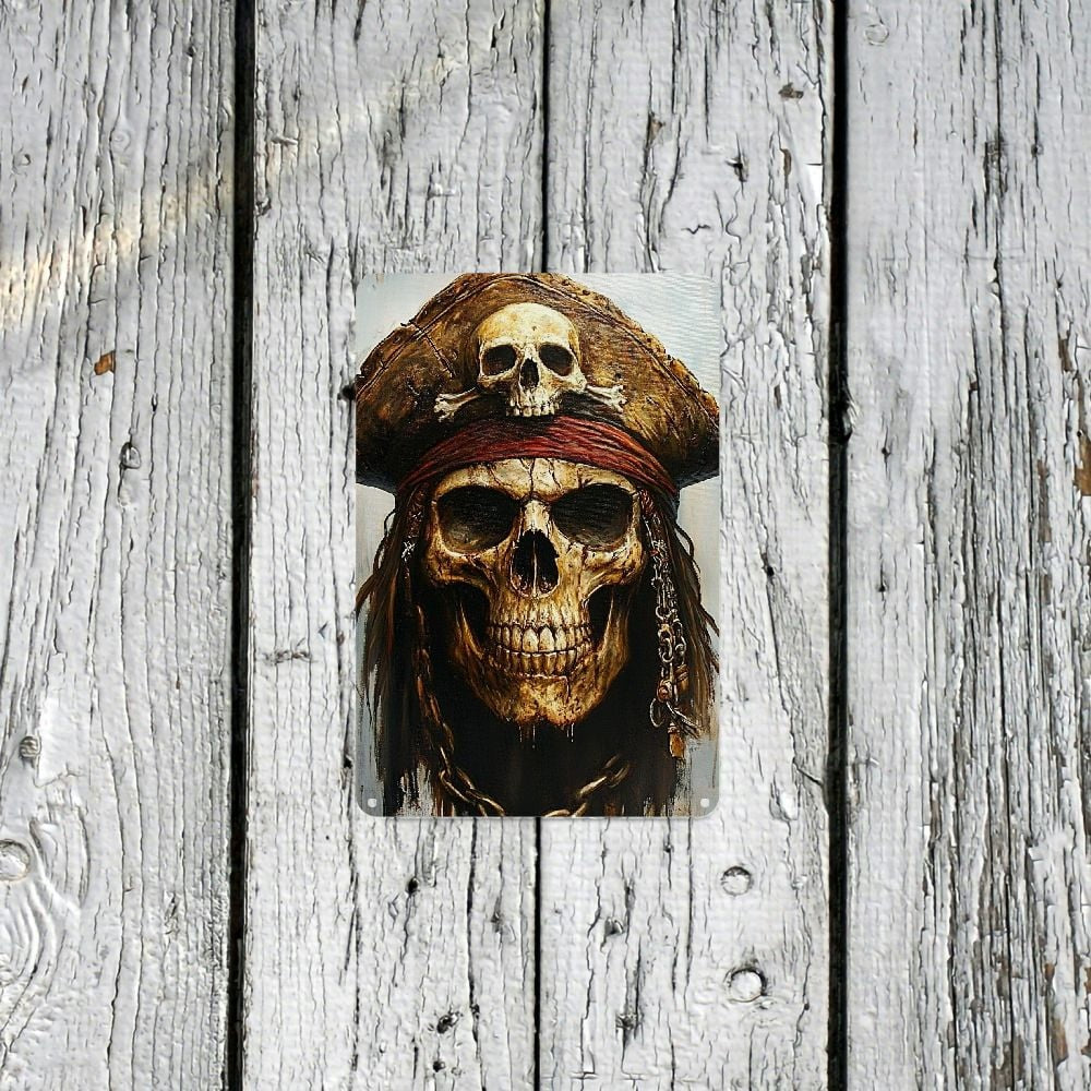 Pirate Skull Crossbones Tin Sign Retro Gothic Halloween Man Cave Wall Art