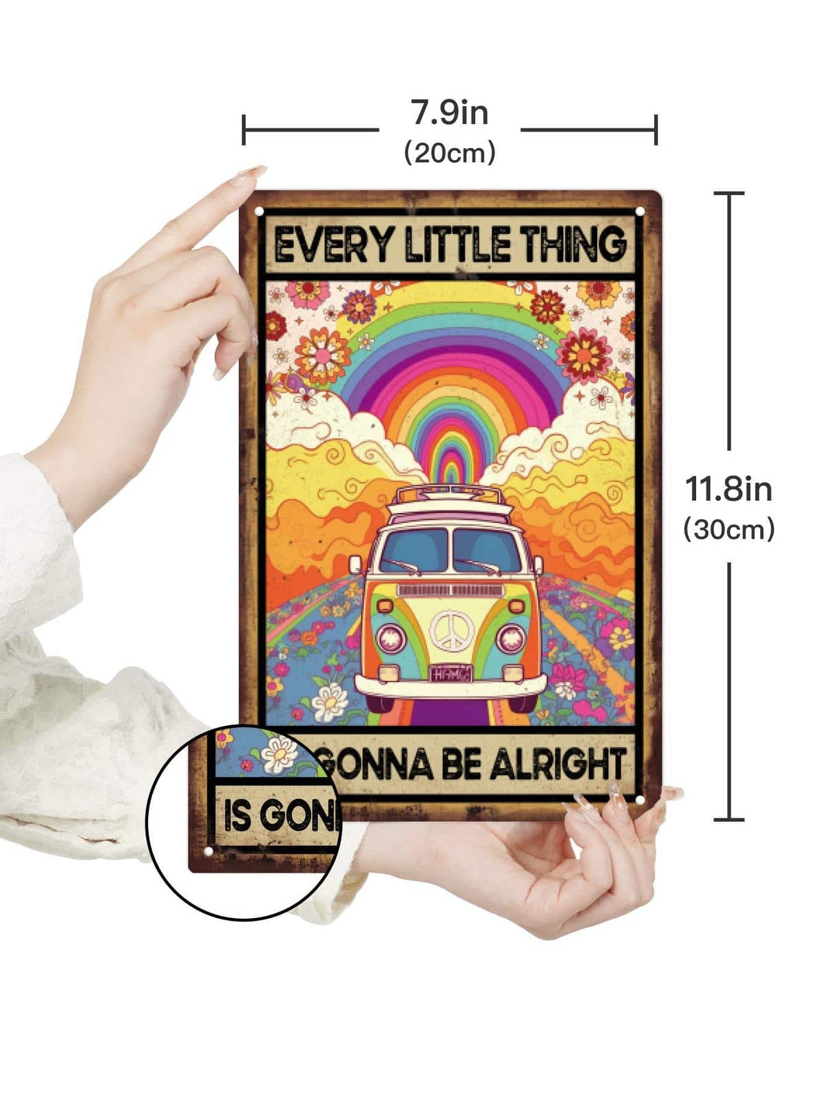 Retro Peace Van Tin Sign Humorous 70s Rainbow Living Room Bedroom Wall Decor