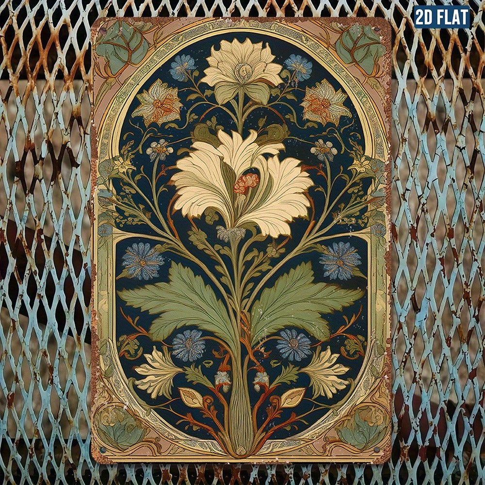 Art Nouveau Floral Metal Sign - Vintage Botanical Tin Wall Art Decor