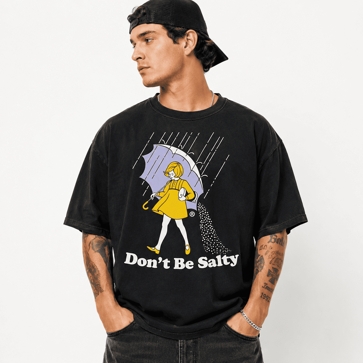 Don't Be Salty Funny Humor Graphic T-Shirt Cute Rain Girl Sarcastic Joke Tee