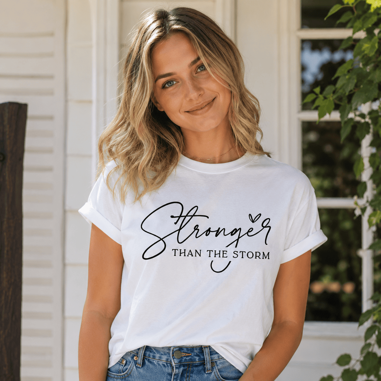 Stronger Than The Storm T-Shirt | Inspirational Script Graphic Tee