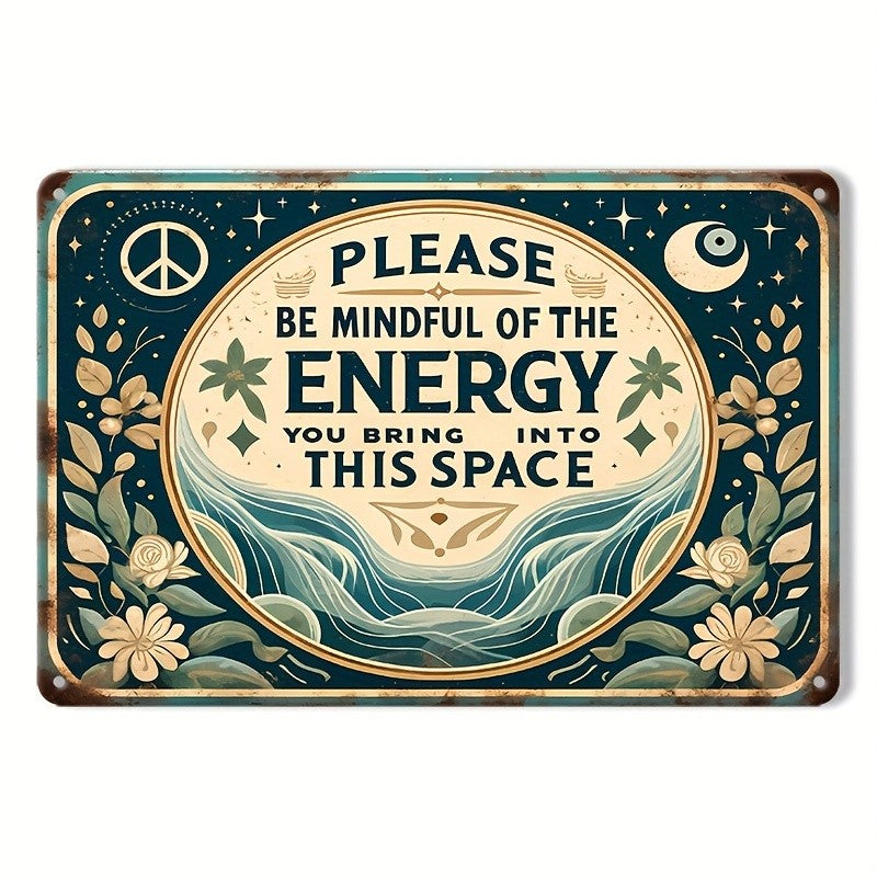 Mindful Of The Energy Tin Sign Celestial Metal Wall Art Yoga Studio Room Decor