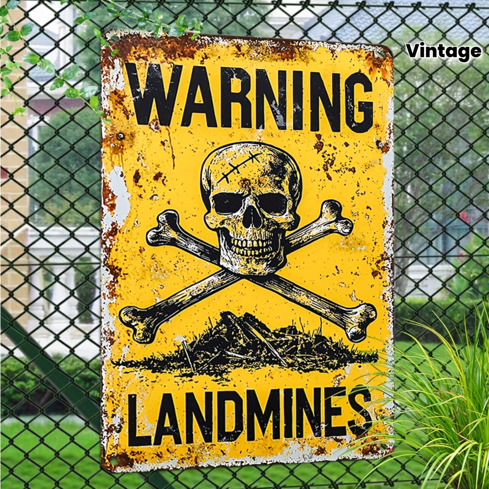 Funny Warning Landmines Metal Sign - Humorous Pet Dog Yard Waste Wall Decor