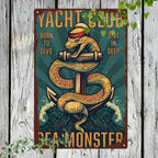 "Yacht Club" Metal Sign - Sea Monster Anchor Tin Wall Art Decor Plaque