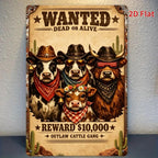 Funny Cow Wanted Dead Or Alive Metal Sign - Retro Outlaw Cattle Gang Tin Decor