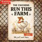 "Chickens Run This Farm" Metal Sign - Funny Farmhouse Tin Wall Decor Plaque