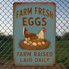 Rustic Farm Fresh Eggs Metal Tin Sign - Retro Chicken Raised Laid Daily Plaque