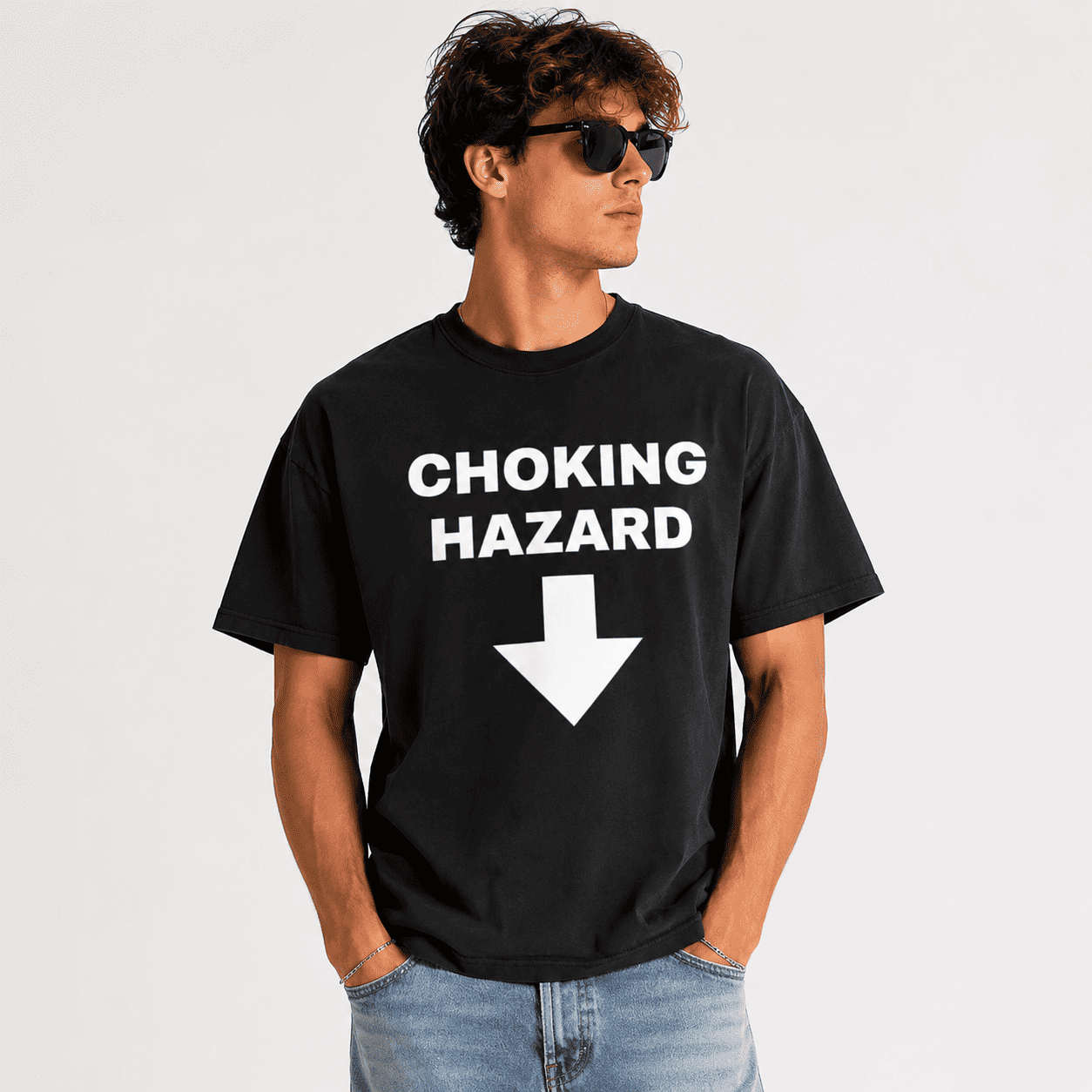 Choking Hazard Funny Warning Graphic T-Shirt Dark Humor Casual Tee
