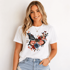 Patriotic Butterfly Floral Graphic Tee - USA Flag Wings Aesthetic T-Shirt