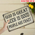 Rustic Country Metal Tin Sign Retro God Is Great Beer Is Good Bar Wall Decor