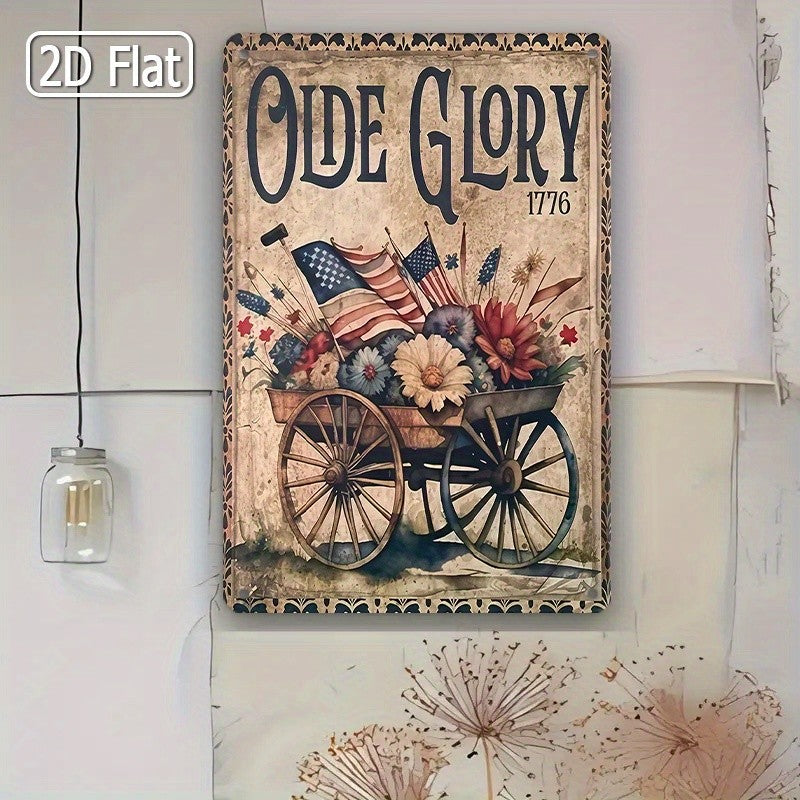 Vintage Olde Glory Metal Sign Patriotic 1776 American Flag Wagon Wall Decor