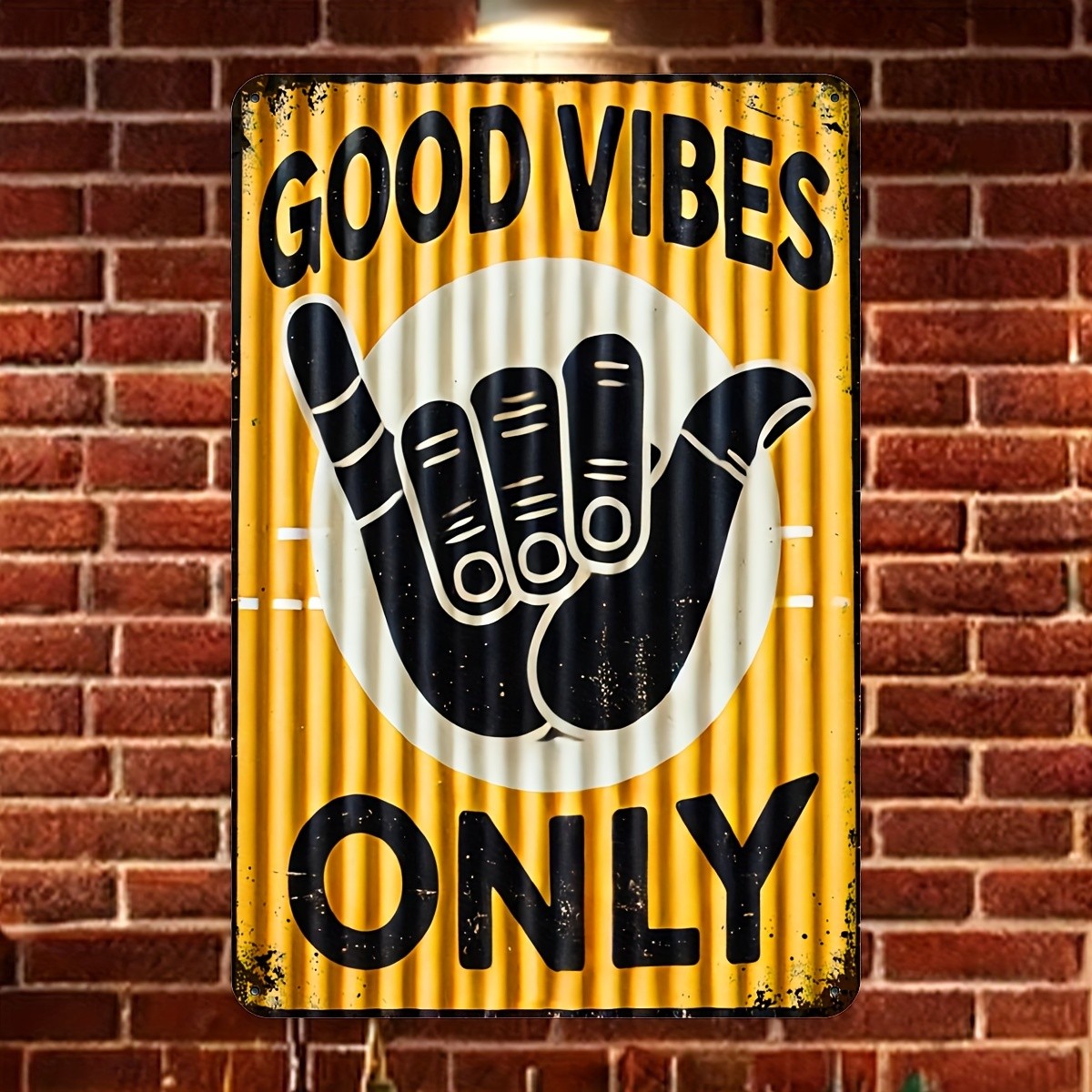 Good Vibes Only Shaka Hand Metal Tin Sign Retro Yellow Tiki Bar Wall Decor