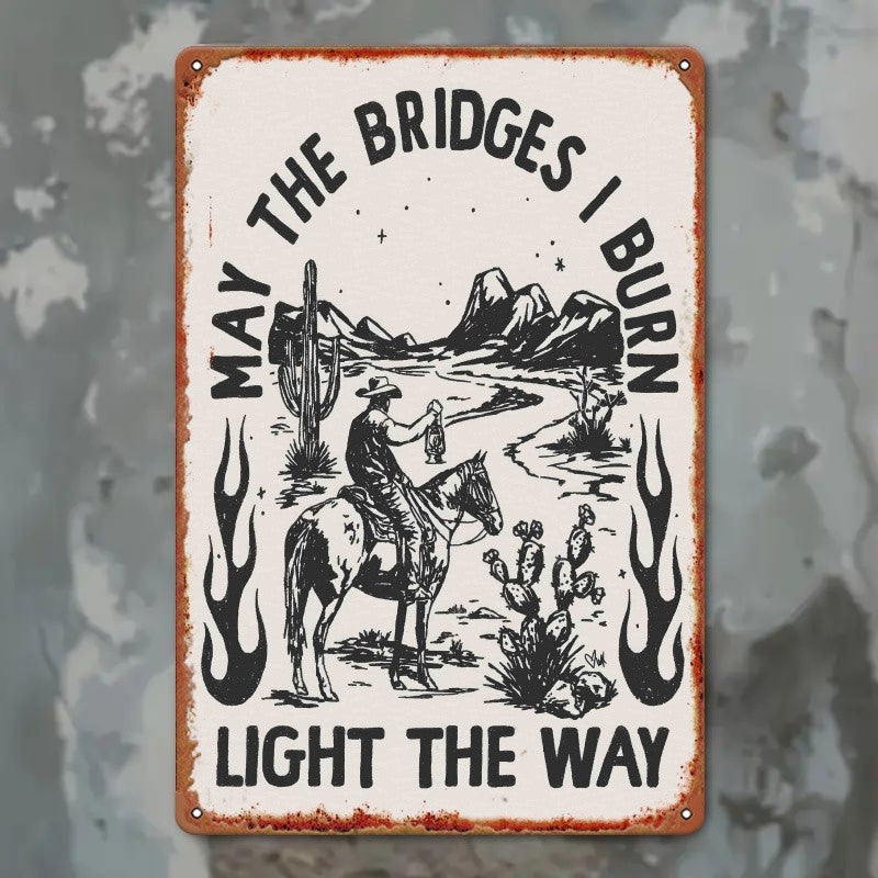 Rustic Cowboy Tin Sign - Inspirational "Light The Way" Metal Poster Wall Art
