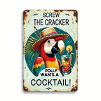 Polly Wants A Cocktail Tin Sign Funny Parrot Tiki Bar Metal Sign Beach Decor