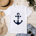 Women Anchor Graphic T-Shirt Nautical Print Casual Summer Crew Neck White Tee