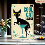Cool Cat Lounge Tin Sign Vintage Mid-Century Metal Sign Home Bar Cocktail Wall