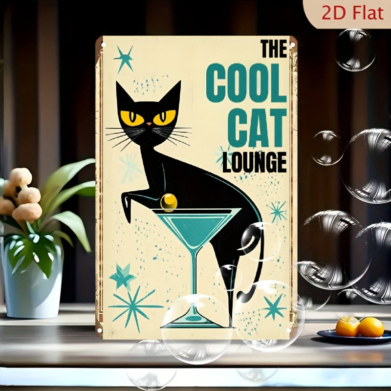 Cool Cat Lounge Tin Sign Vintage Mid-Century Metal Sign Home Bar Cocktail Wall