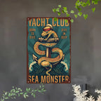 "Yacht Club" Metal Sign - Sea Monster Anchor Tin Wall Art Decor Plaque