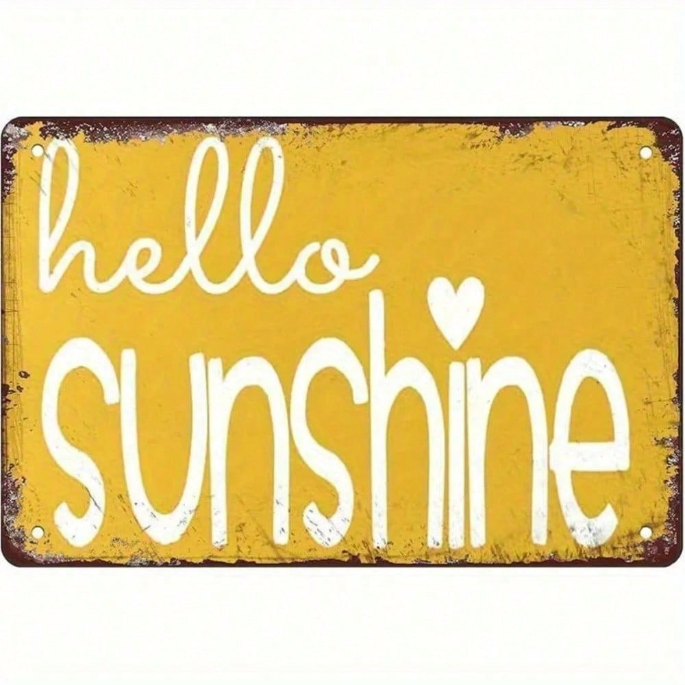 Hello Sunshine Tin Sign Vintage Metal Heart Graphic Wall Decor Funny Kitchen