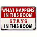 What Happens In This Room Metal Sign Funny Retro Rules Office Wall Decor