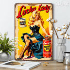 Retro Pin-Up Girl Tin Sign - Classic Motor Oil Metal Poster Wall Art Decor