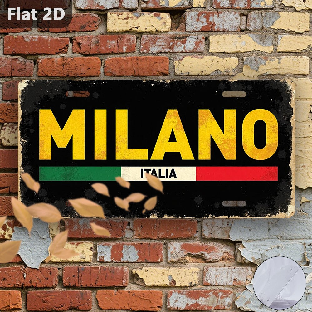 Milano Italia Vintage Metal License Plate Sign Retro Cafe Garage Wall Decor