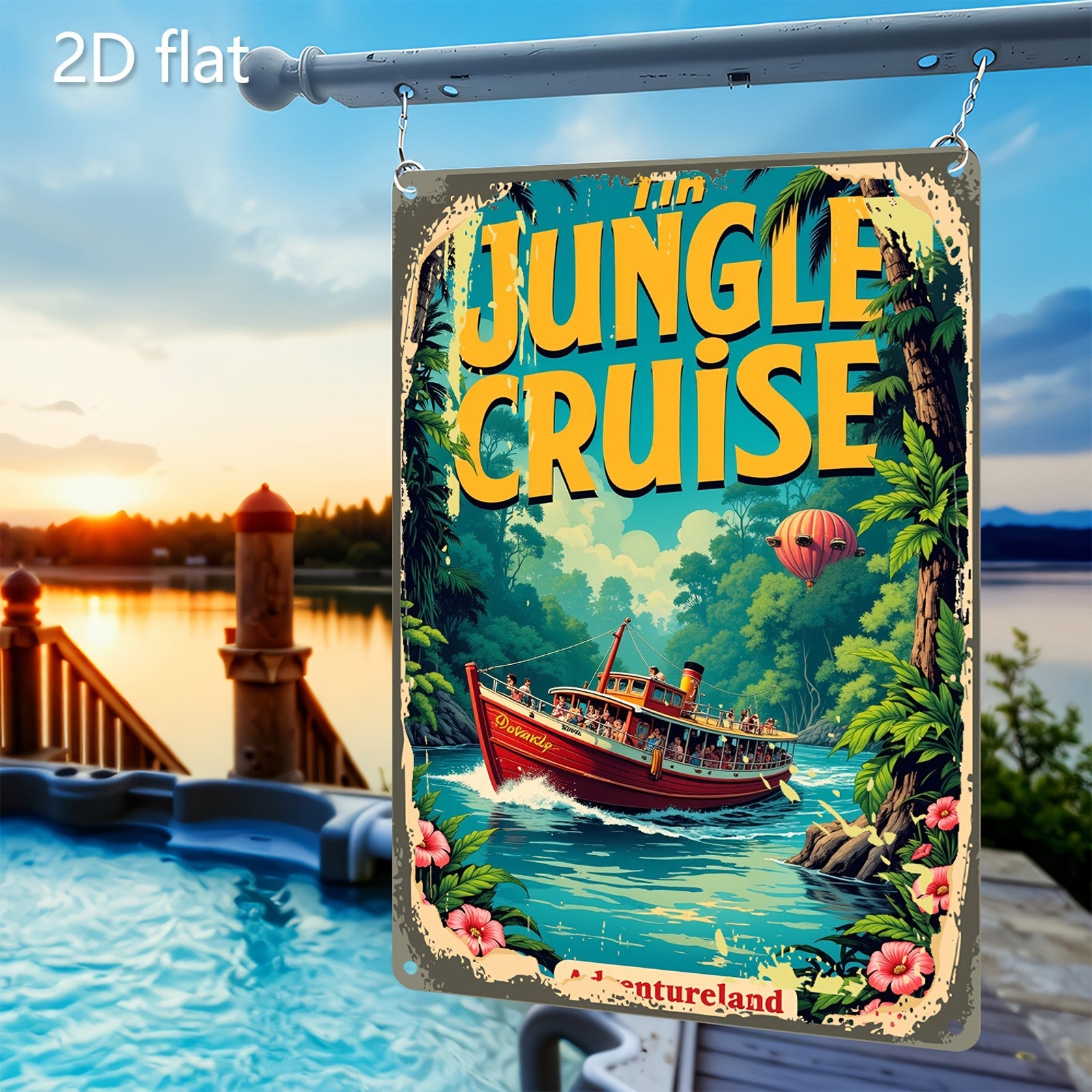 Jungle Adventure Metal Sign - Tropical River Cruise Tin Wall Decor Plaque