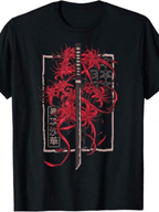 Red Spider Lily Samurai Katana Graphic T-Shirt Japanese Anime Tee