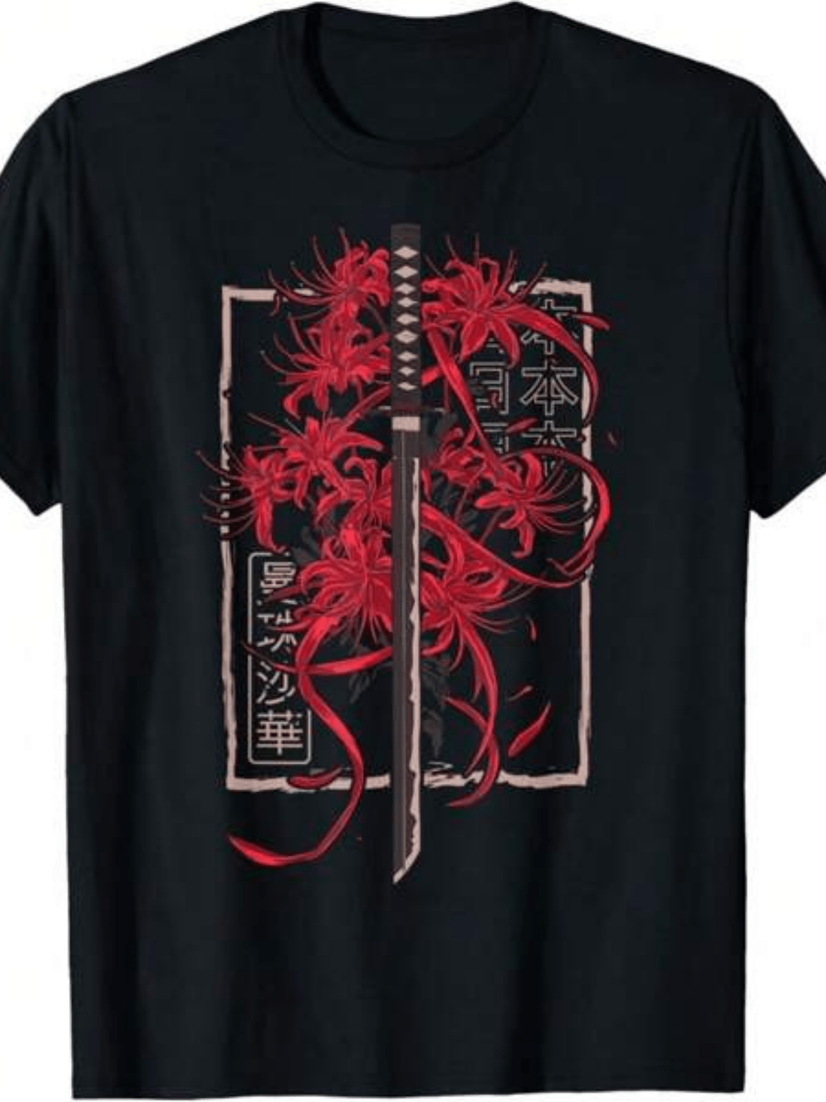 Red Spider Lily Samurai Katana Graphic T-Shirt Japanese Anime Tee