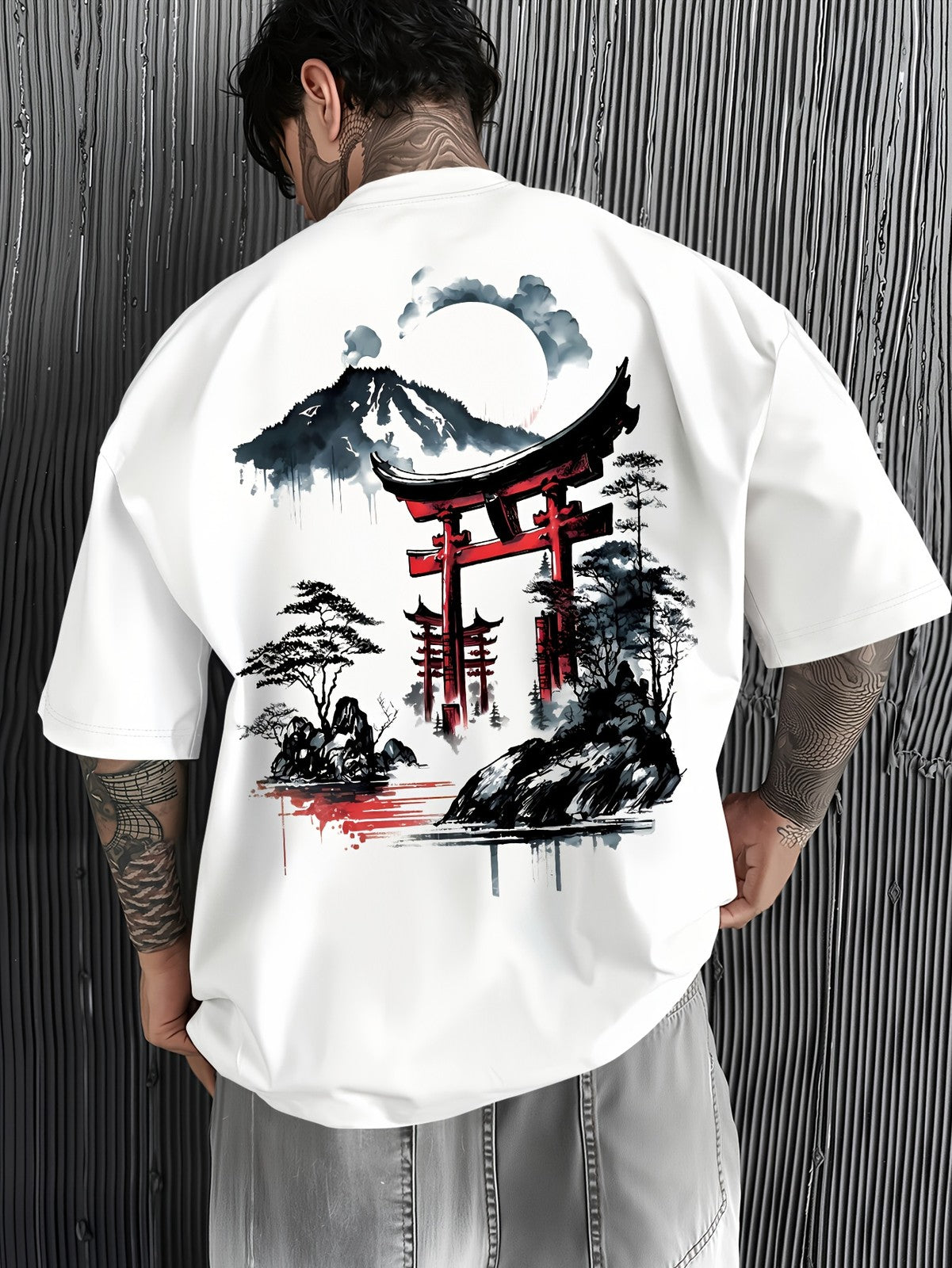 Japanese Torii Gate T-Shirt - Zen Mountain Ink Wash Art Asian Streetwear Tee