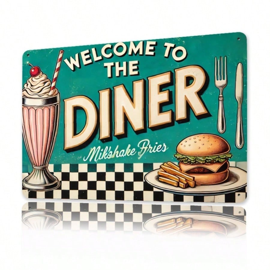 Diner Metal Tin Sign Vintage Welcome To The Diner Milkshake Hamburger Tin Plaque