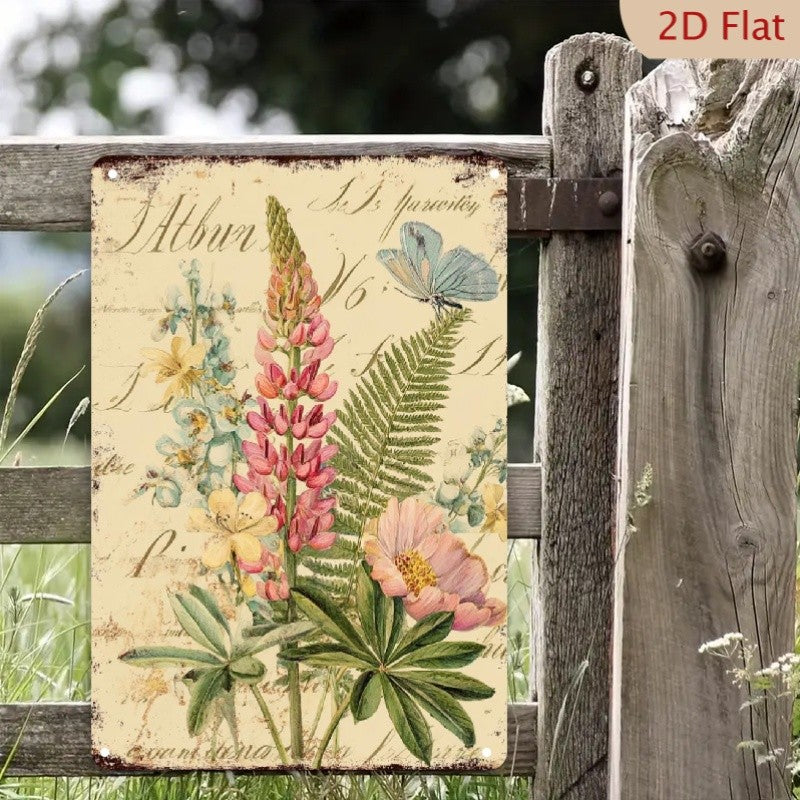 Cottagecore Garden Metal Sign - Antique Floral Script Identification Poster