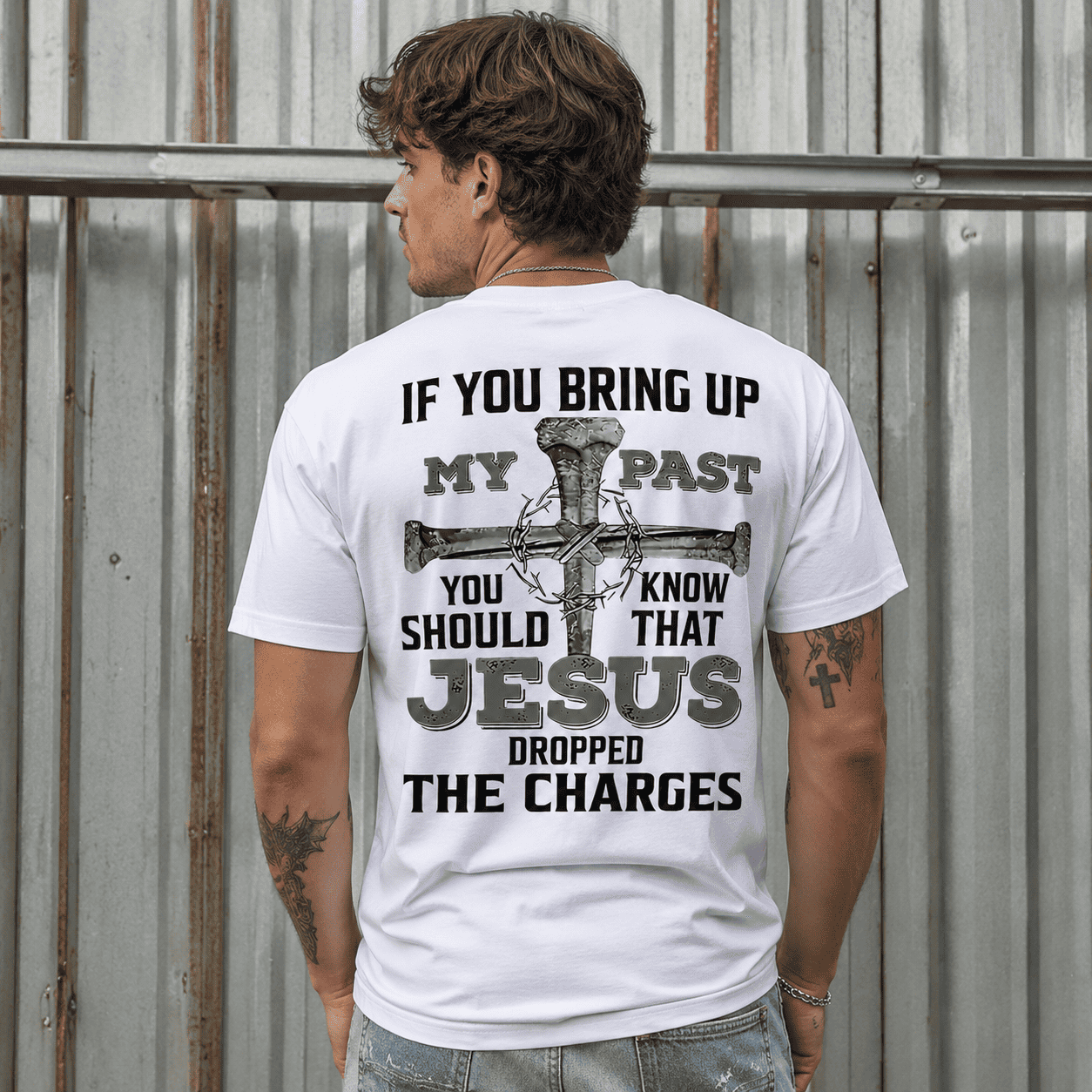 Men's Jesus Dropped The Charges Funny Christian Graphic T-Shirt Tee